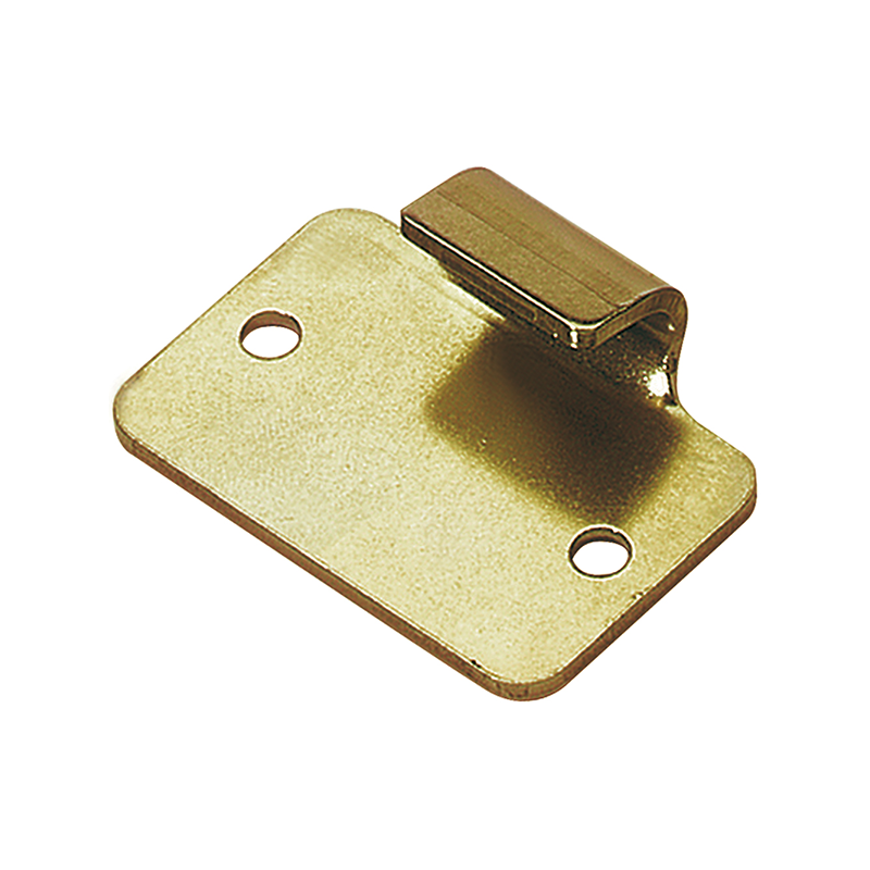 Catch plate, electro zinc plated and yellow chromated steel, flat mounting, L=34,9mm, B=50,8mm, H=16,7mm
