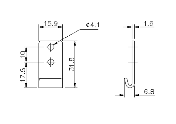 Catch plate, electrophoretic black paint steel, flat mounting, L=31,8mm, B=15,9mm, H=6,8mm