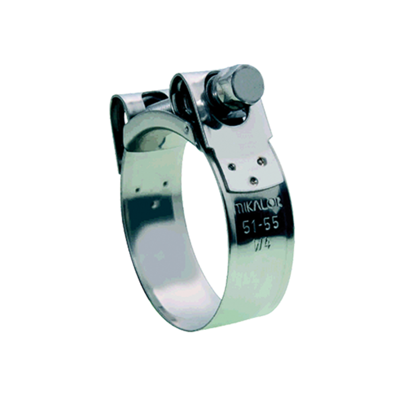 Complete hose clamp, acid proof stainless steel, Diameter range: 47-51mm, torque= 16Nm, Load class= High