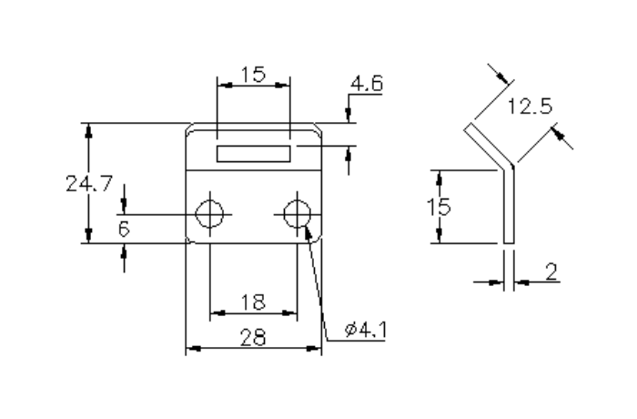 Catch plate, electro zinc plated steel, flat mounting, L=24,7mm, B=28mm, H=10,8mm