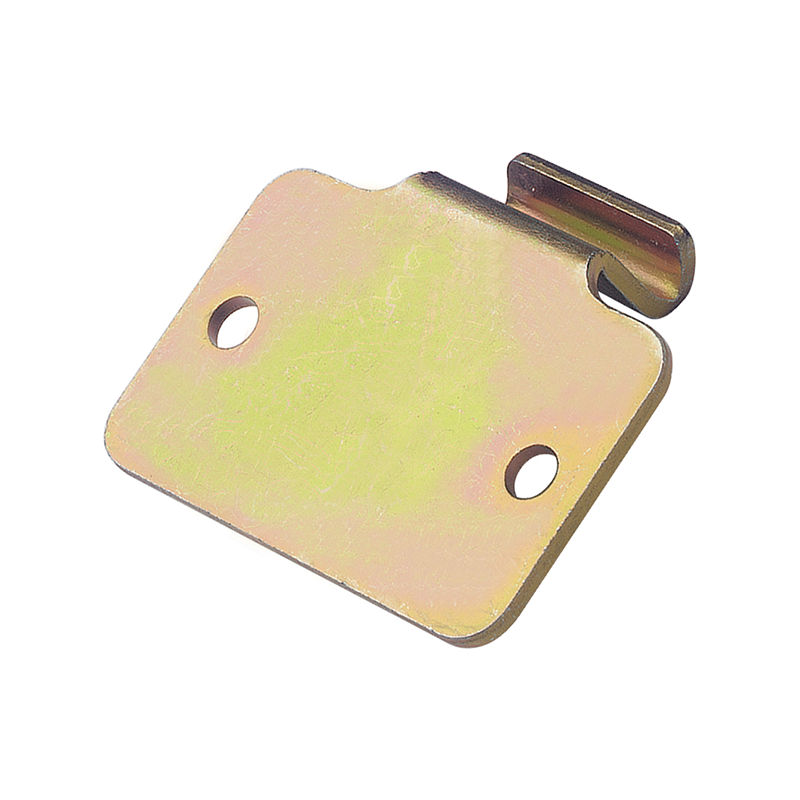 Catch plate, electro zinc plated and yellow chromated steel, angle mounting, L=42,8mm, B=50,8mm, H=14,3mm
