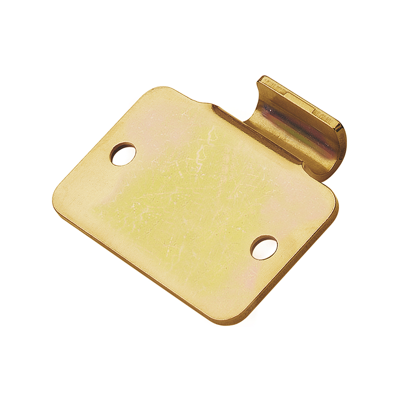 Catch plate, electro zinc plated and yellow chromated steel, angle mounting, L=44,1mm, B=50,8mm, H=13,5mm