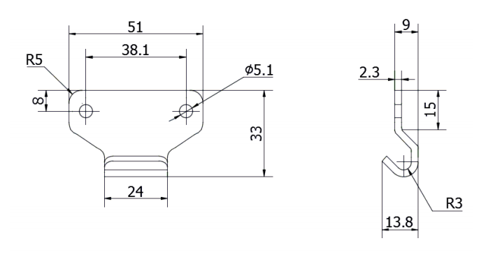 Catch plate, ubehandlet stainless steel, angle mounting, L=33mm, B=51mm, H=13,8mm