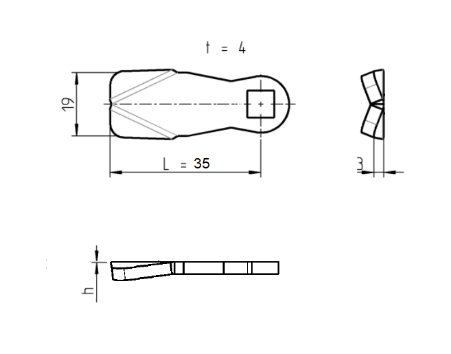 Cam, standard, steel, L=35, B=19, offset height=0 mm