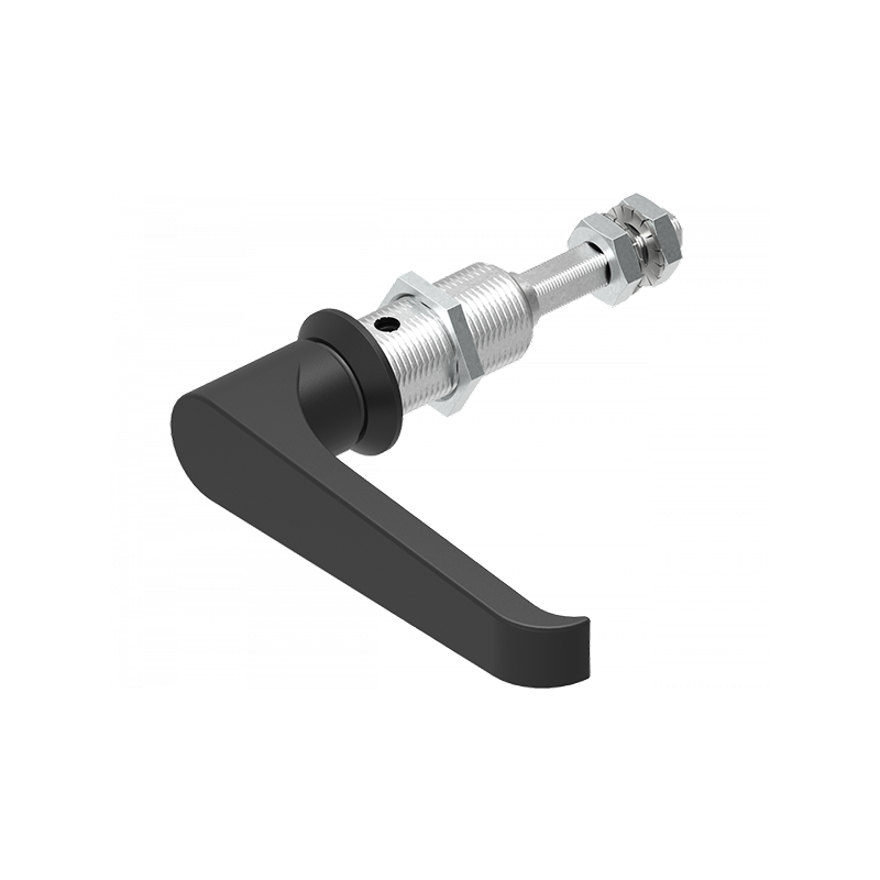 Compression latch, handle 90°, die-cast zinc, L-handle, stroke=6mm, adjustable, plate thickness=1,5-30mm