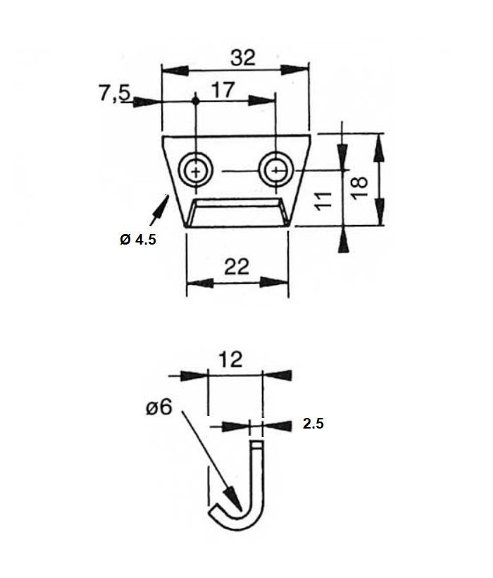 Catch plate, electro zinc plated steel, flat mounting, L=18mm, B=32mm, H=12mm