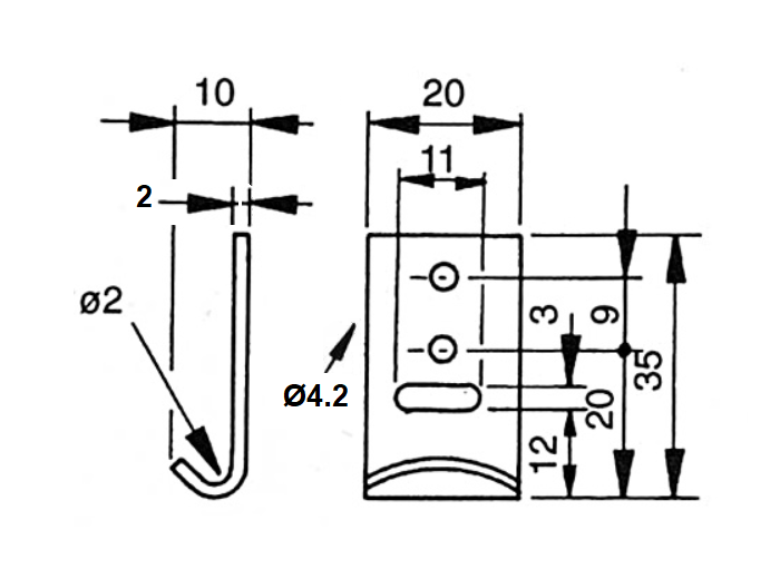 Catch plate, ubehandlet stainless steel, flat mounting, L=35mm, B=20mm, H=10mm