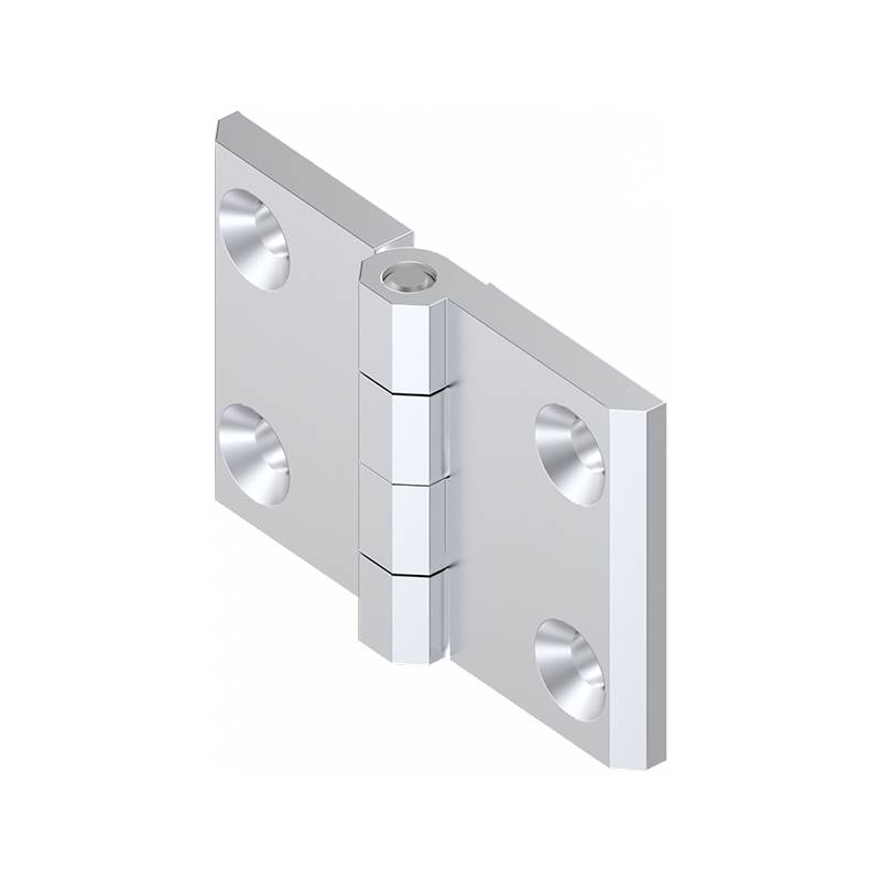 Cabinet hinge, die-cast zinc, chrome plated, prominent door - visible, fixed pin, L=50, B=76, H=11,5