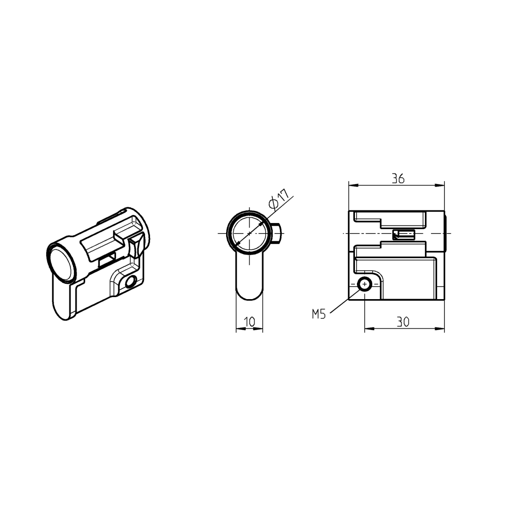 Profile half cylinder, glass fiber reinforced polyamide, push button, L=36