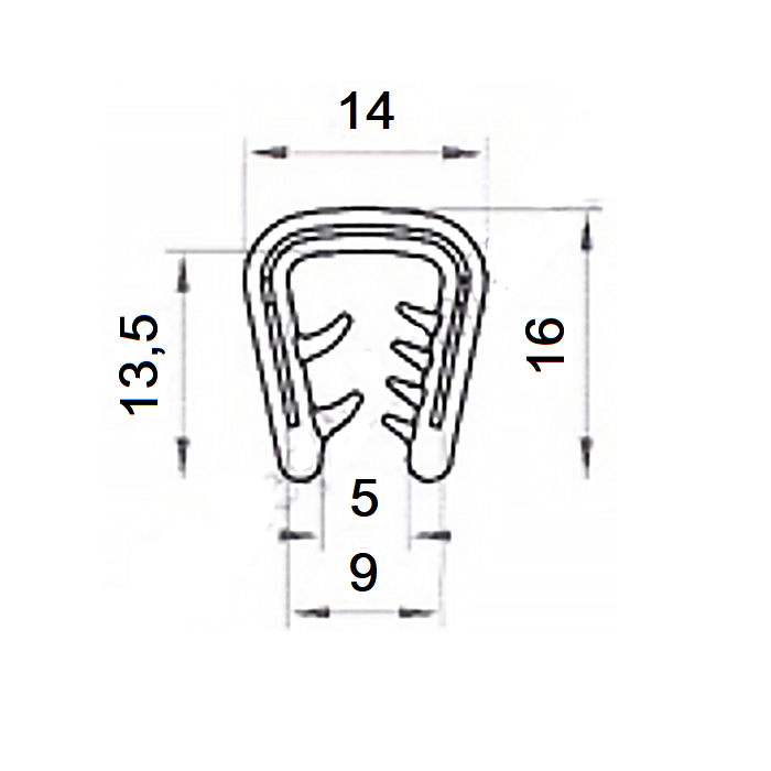 Edge profile w/o sealing, black PVC, clamping width = 6 - 8 mm