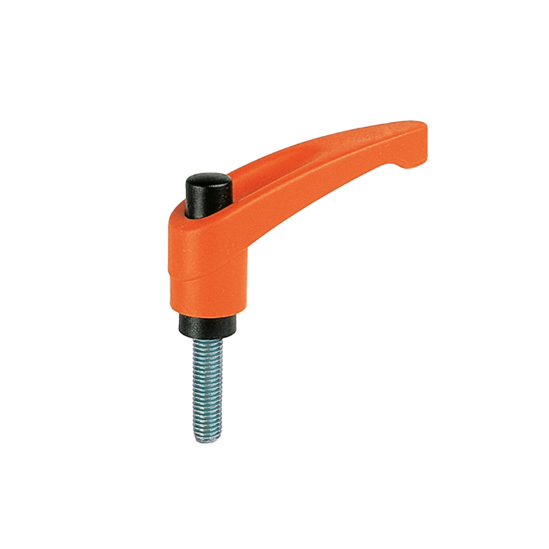 Clamping handle, glass fiber reinforced polyamide, male thread M10, L=75mm, H=48mm