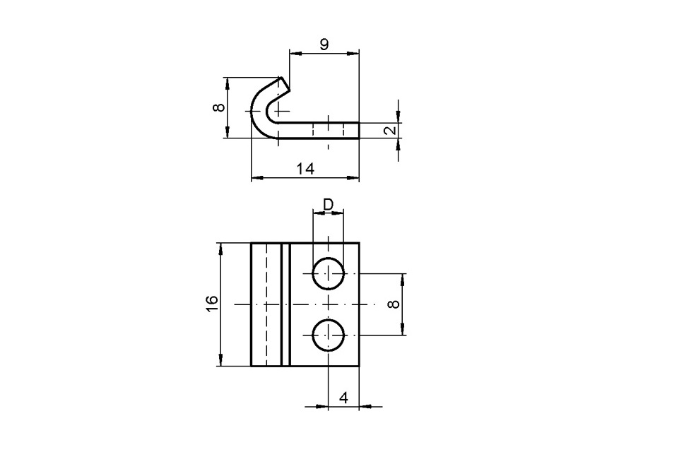 Catch plate, electro zinc plated and yellow chromated steel, flat mounting, L=14mm, B=16mm, H=8mm