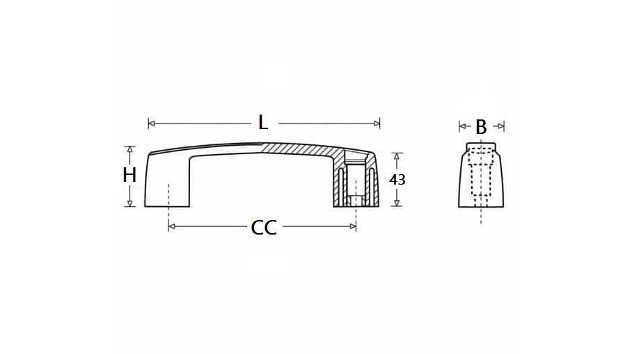 Bridge handle, glass fiber reinforced polyamide, L=213, B=35, H=50