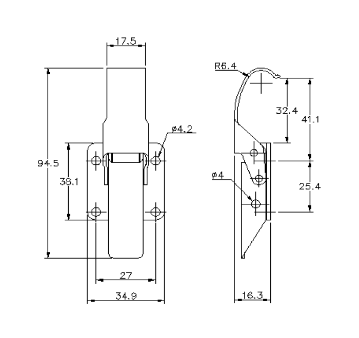 Toggle latch, stainless steel, L=94,5, B=34,9, H=16,3, not adjustable