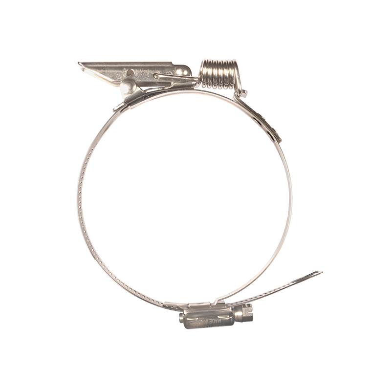 Complete hose clamp, stainless steel, Diameter range: 40-115mm, T= 0,7mm, spring claw