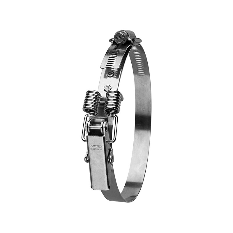 Complete hose clamp, stainless steel, Diameter range: 130-175mm, T= 0,7mm, spring claw