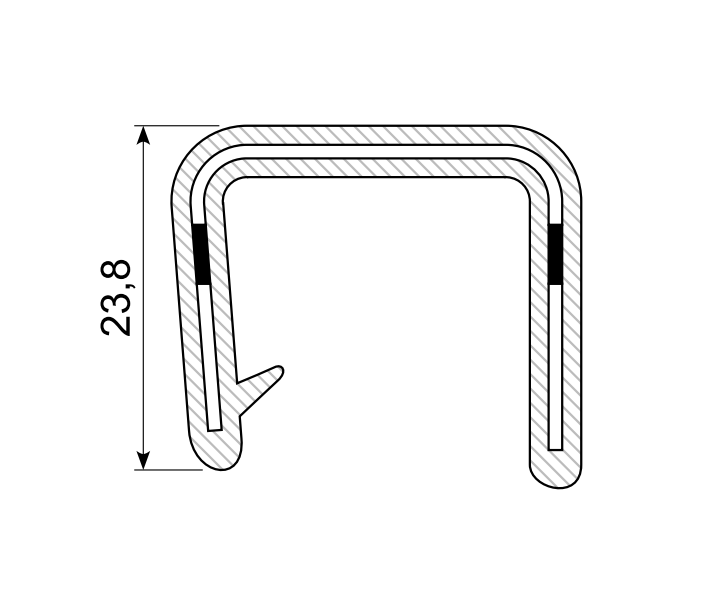 Edge profile w/o sealing, black PVC, clamping width = 15 - 16mm