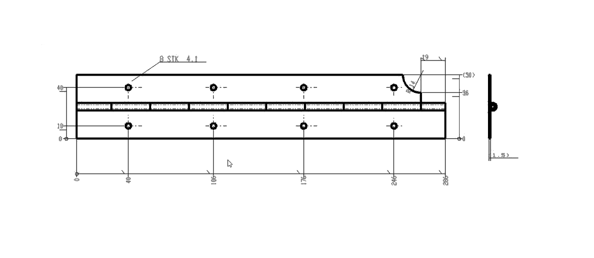 Butt hinge w/holes, stainless steel, L=286, B=50, T=1,5