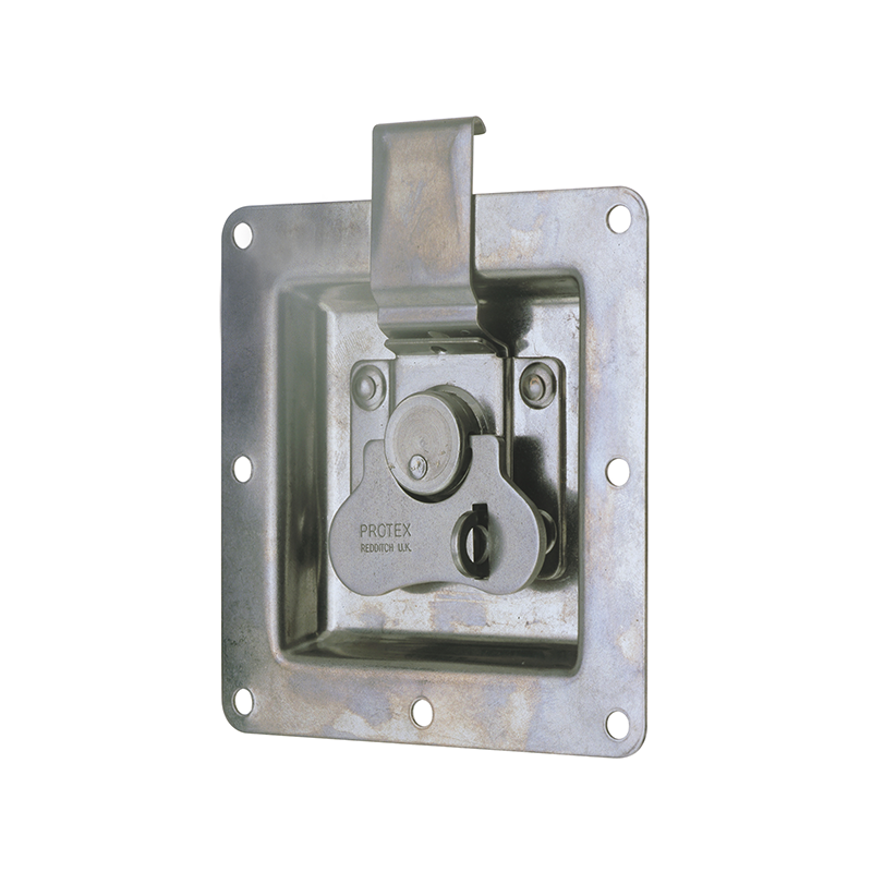 Rotary turn latch, steel, L=122,3, B=108, H=20, med hængelås