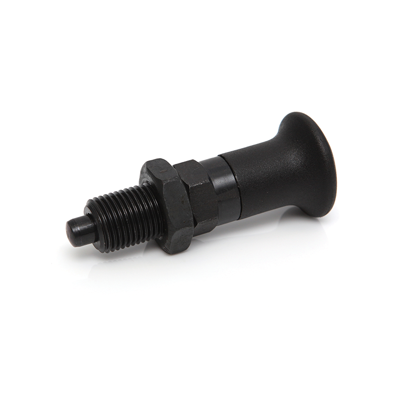 Index Plunger with rest, steel, H = 45 mm, with locking nut 
