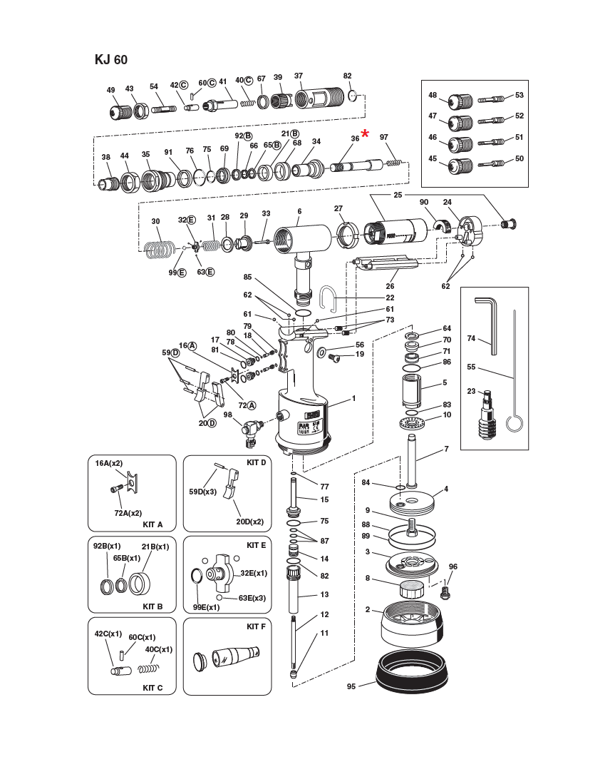 Accessories for riveting tools, Shaft, for series KJ 60