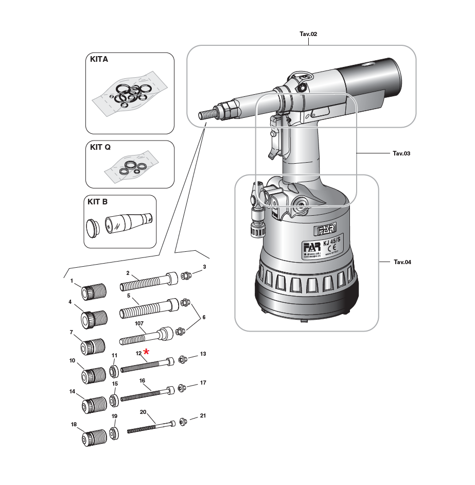 Accessories for riveting tools, Screw, M6x70, for series KJ 45S/73