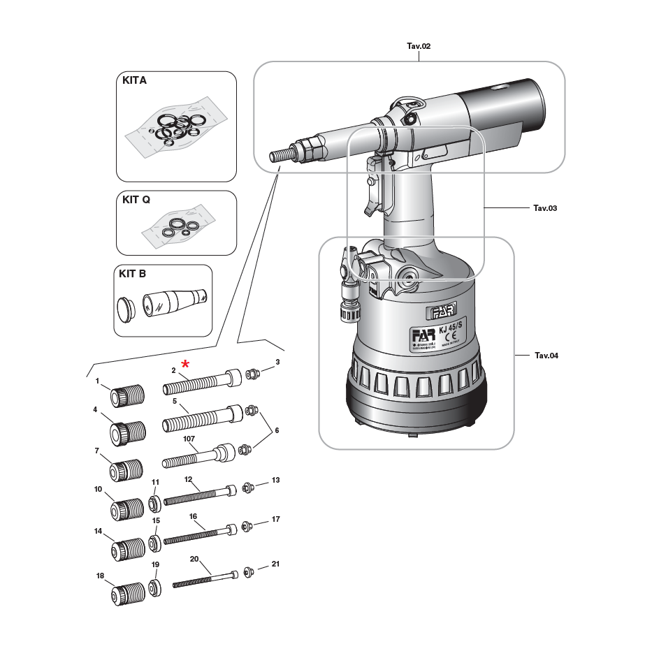 Accessories for riveting tools, Screw, M10x70, for series KJ 45S/73
