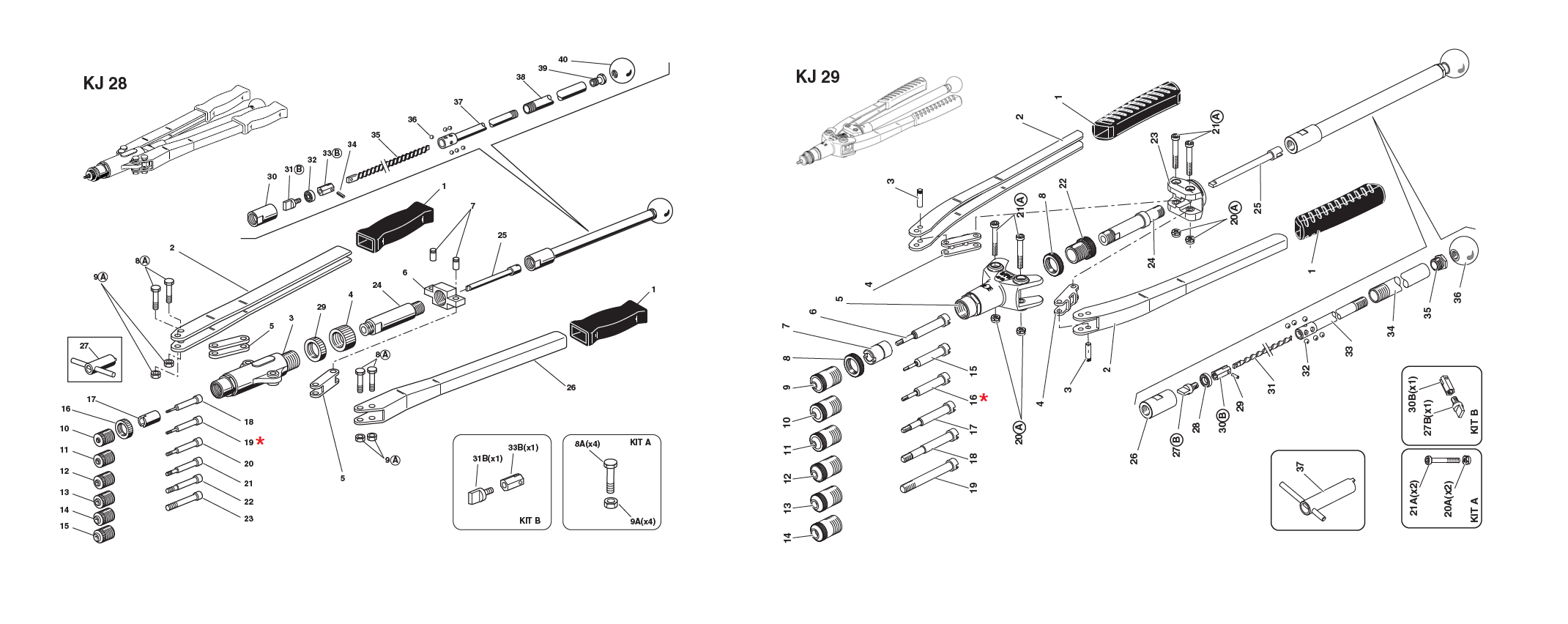 Accessories for riveting tools, Tie rod assembly, M4, for series KJ 28/29