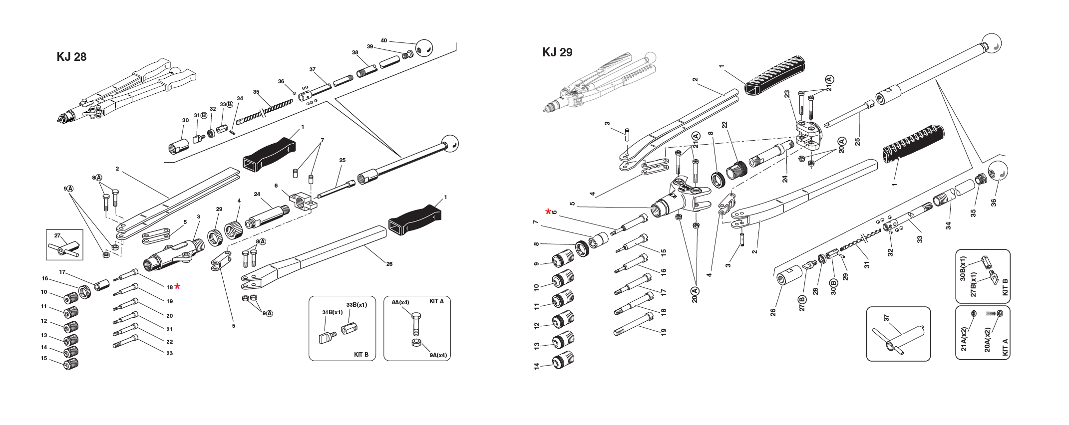 Accessories for riveting tools, Tie rod assembly, M5, for series KJ 28/29