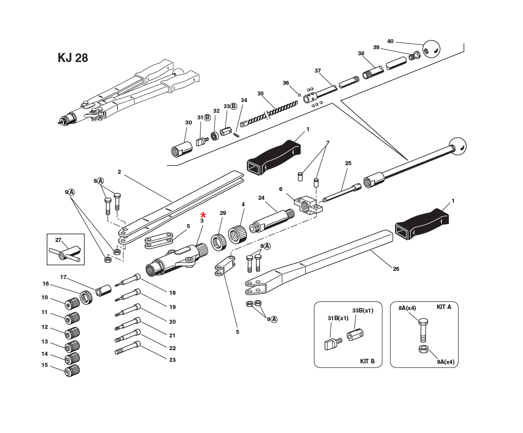 Accessories for riveting tools, Outside body, for series KJ 28