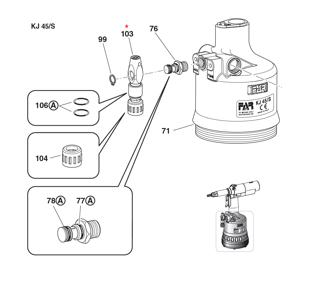 Accessories for riveting tools, Overpressure valve unit, for series KJ 45S