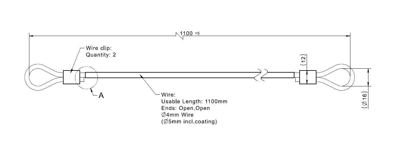 Wire assembly, steel, diameter = 4 - 5mm, L= 1100mm