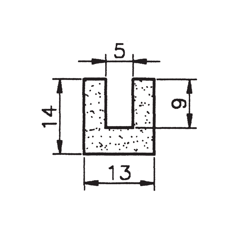 Expanded rubber without glue, u-profile, black epdm, W=13, H=14