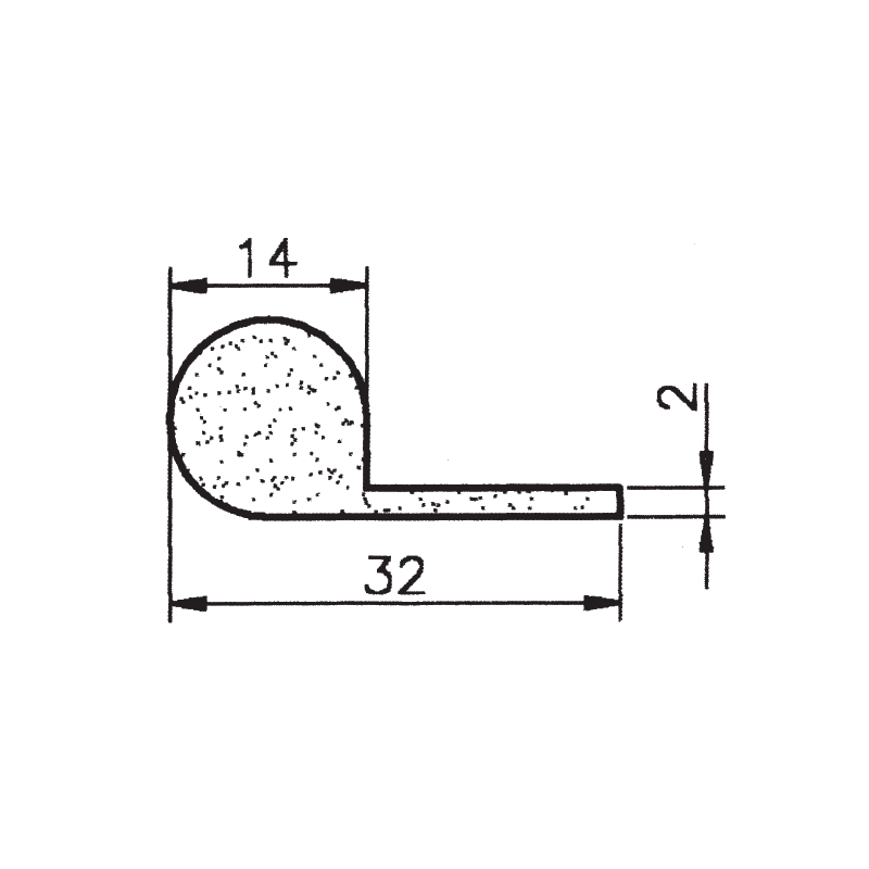 Expanded rubber without glue, p-profile, black epdm, W=14, H=14