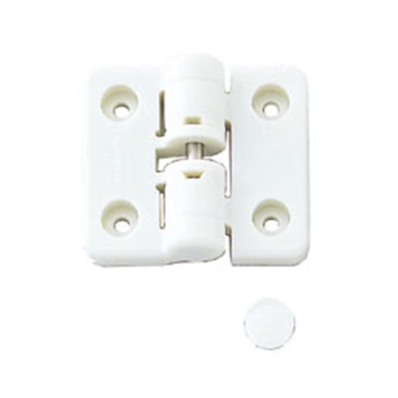 Detent hinge, white pom plastic, L=50, B=60, H=17