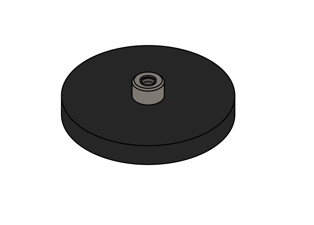 Rubber coated magnet, circular, M4, H=6mm , F=85N