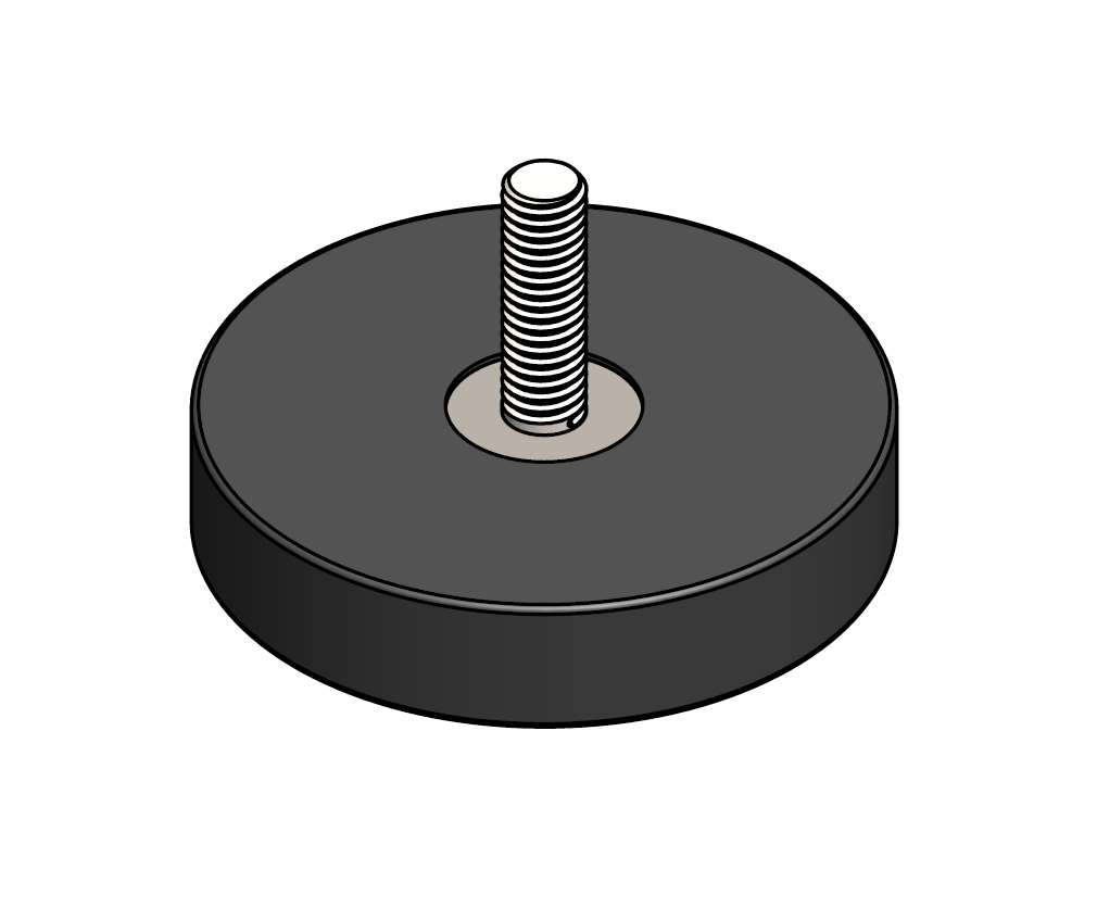 Rubber coated magnet, circular, M6, H=10,5mm , F=450N