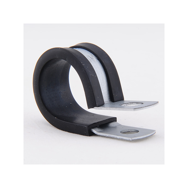 Rubber clamp with rubber inlay, steel, hot-dip galvanized , D=30,2mm, B=12,7mm, hole D=6,4mm, E=28,6mm