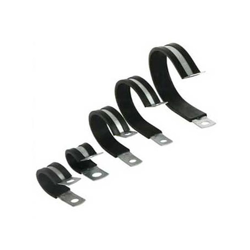 Rubber clamp with rubber inlay, steel, electro zinc plated, D=19mm, B=12,7mm, hole D=6,4mm, E=23mm