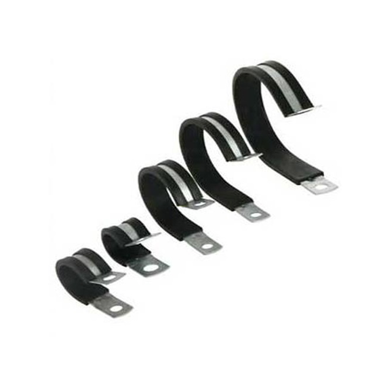 Rubber clamp with rubber inlay, steel, electro zinc plated, D=22,2mm, B=12,7mm, hole D=6,4mm, E=24mm