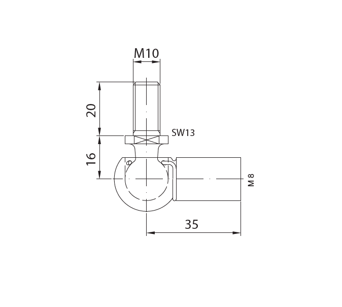 End Fitting, angle joint, steel, M8, L = 35 mm