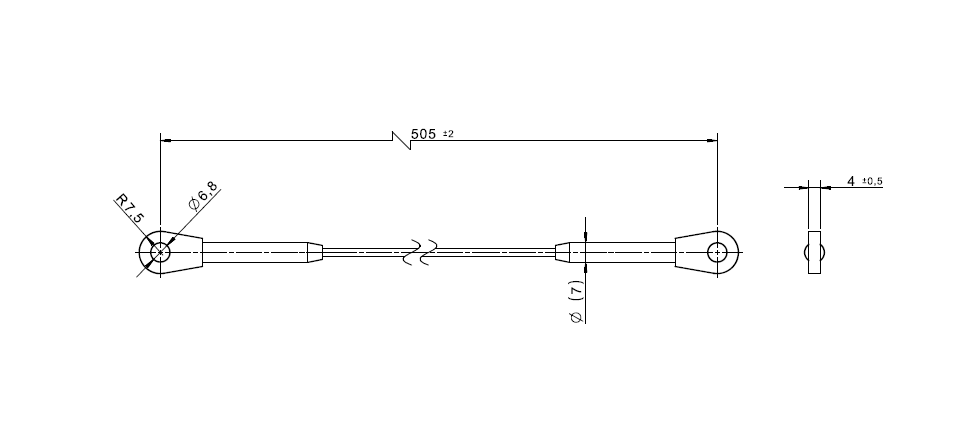 Wire assembly, acid proof stainless steel, diameter = 3mm, L= 505mm