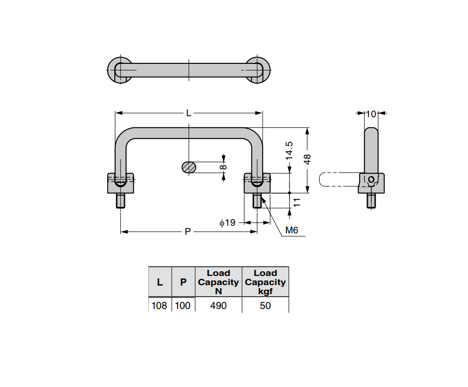 Flip handles, stainless steel, H= 59 mm, B= 108 mm