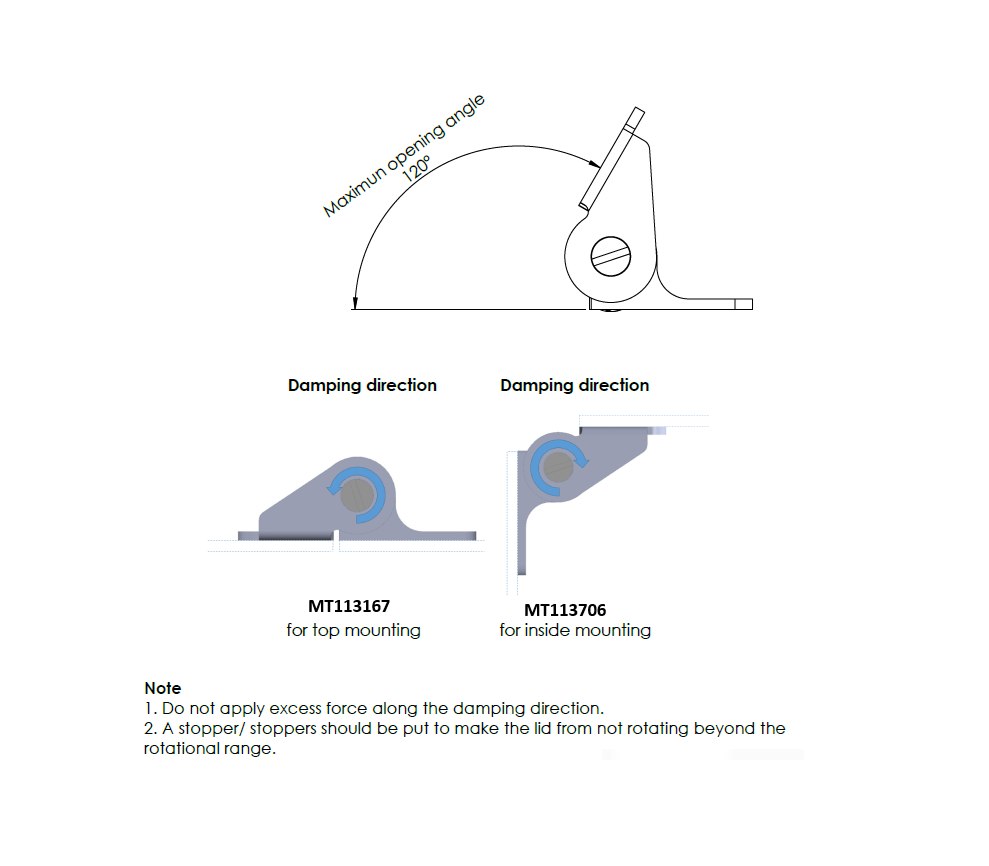 Hinge with damping, acid proof stainless steel, inside mounting, torque=15, L=100, B=80