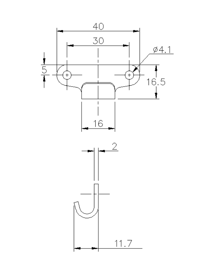 Catch plate, untreated stainless steel, flat mounting, L=16,5mm, B=40mm, H=11,7mm
