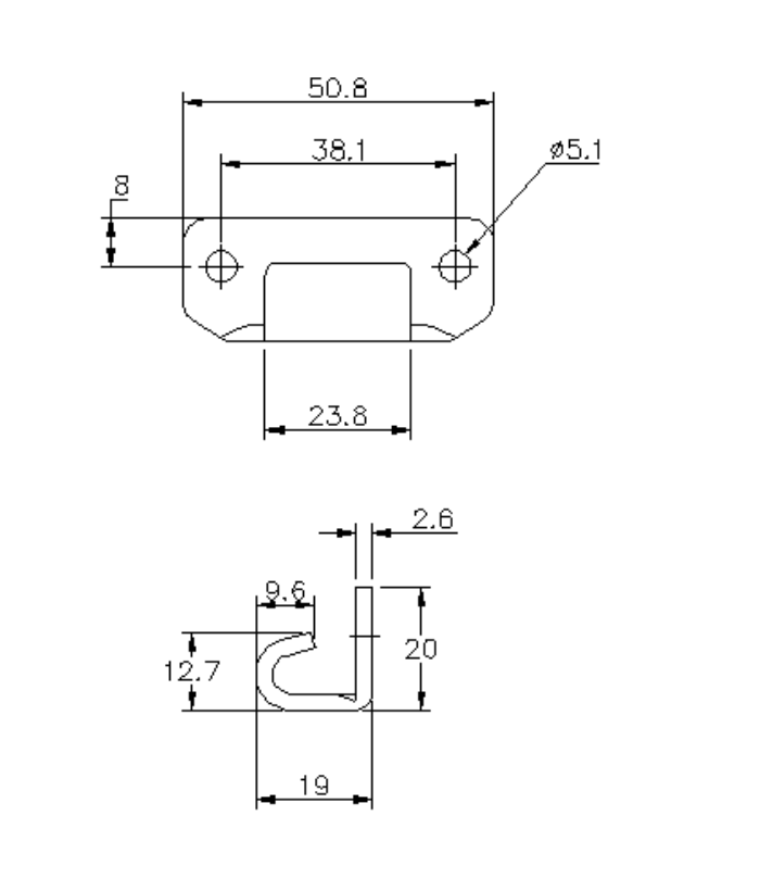 Catch plate, untreated stainless steel, angle mounting, L=20mm, B=50,8mm, H=19mm