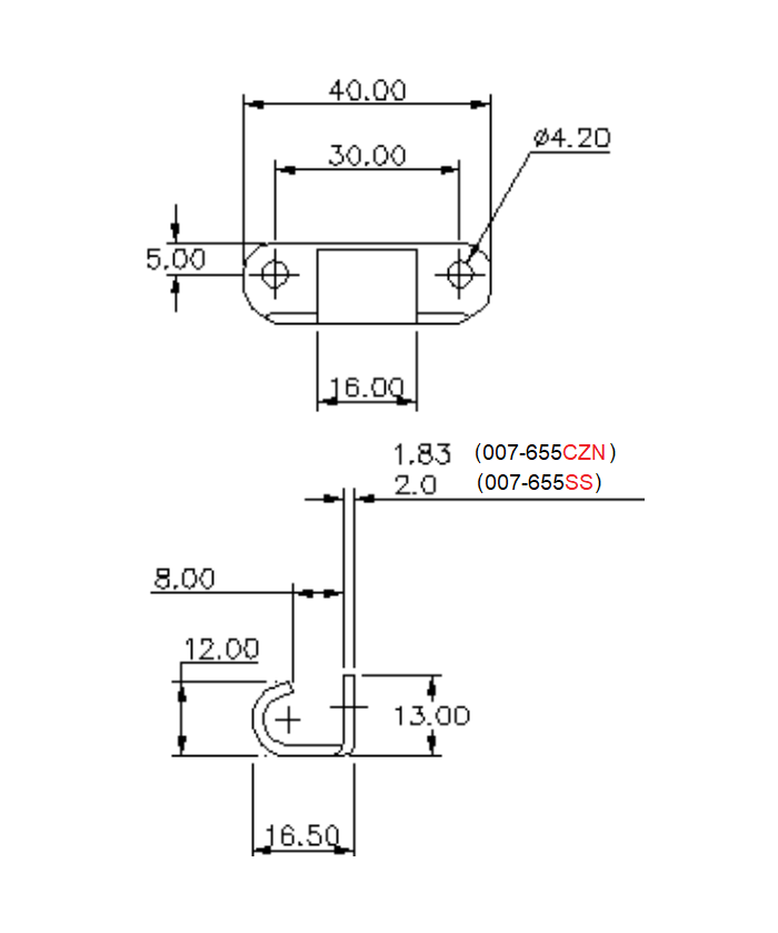 Catch plate, electro zinc plated and yellow chromated steel, angle mounting, L=13mm, B=40mm, H=16,5mm