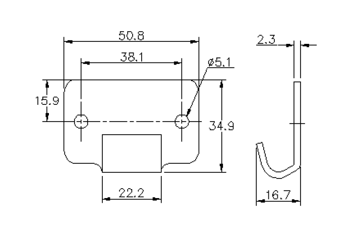 Catch plate, untreated stainless steel, flat mounting, L=34,9mm, B=50,8mm, H=16,7mm