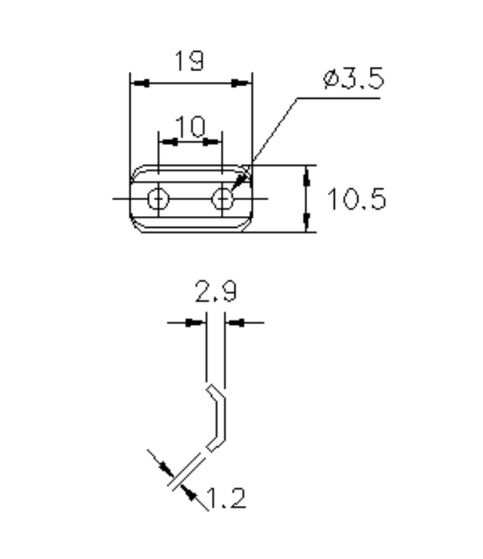 Catch plate, untreated stainless steel, flat mounting, L=10,5mm, B=19mm, H=2,9mm
