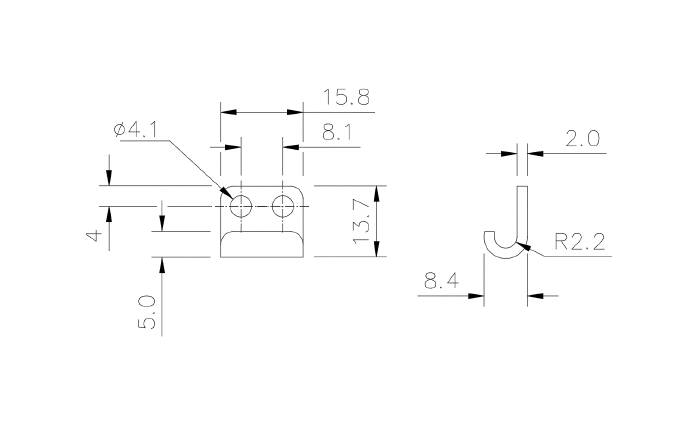 Catch plate, electro zinc plated and yellow chromated steel, flat mounting, L=13,7mm, B=15,8mm, H=8mm